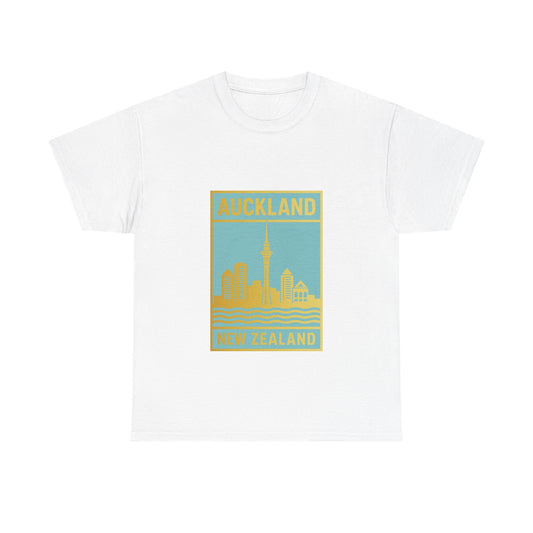 Auckland Skyline Unisex Heavy Cotton Tee - New Zealand Souvenir Travel Shirt