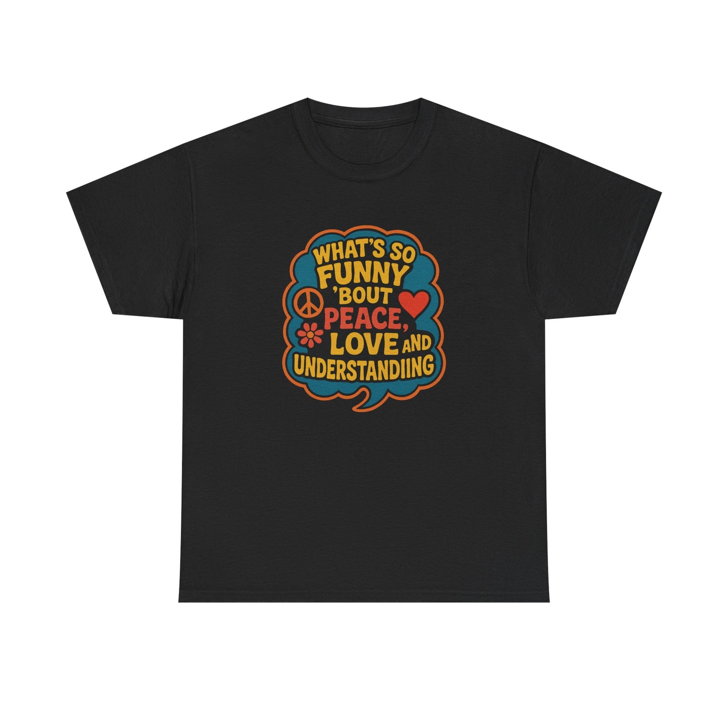 Funny Peace and Love Tee, Unisex Heavy Cotton T-Shirt, Gift for Music Lovers, Casual Wear, Summer Festival Shirt, Great for Gifts