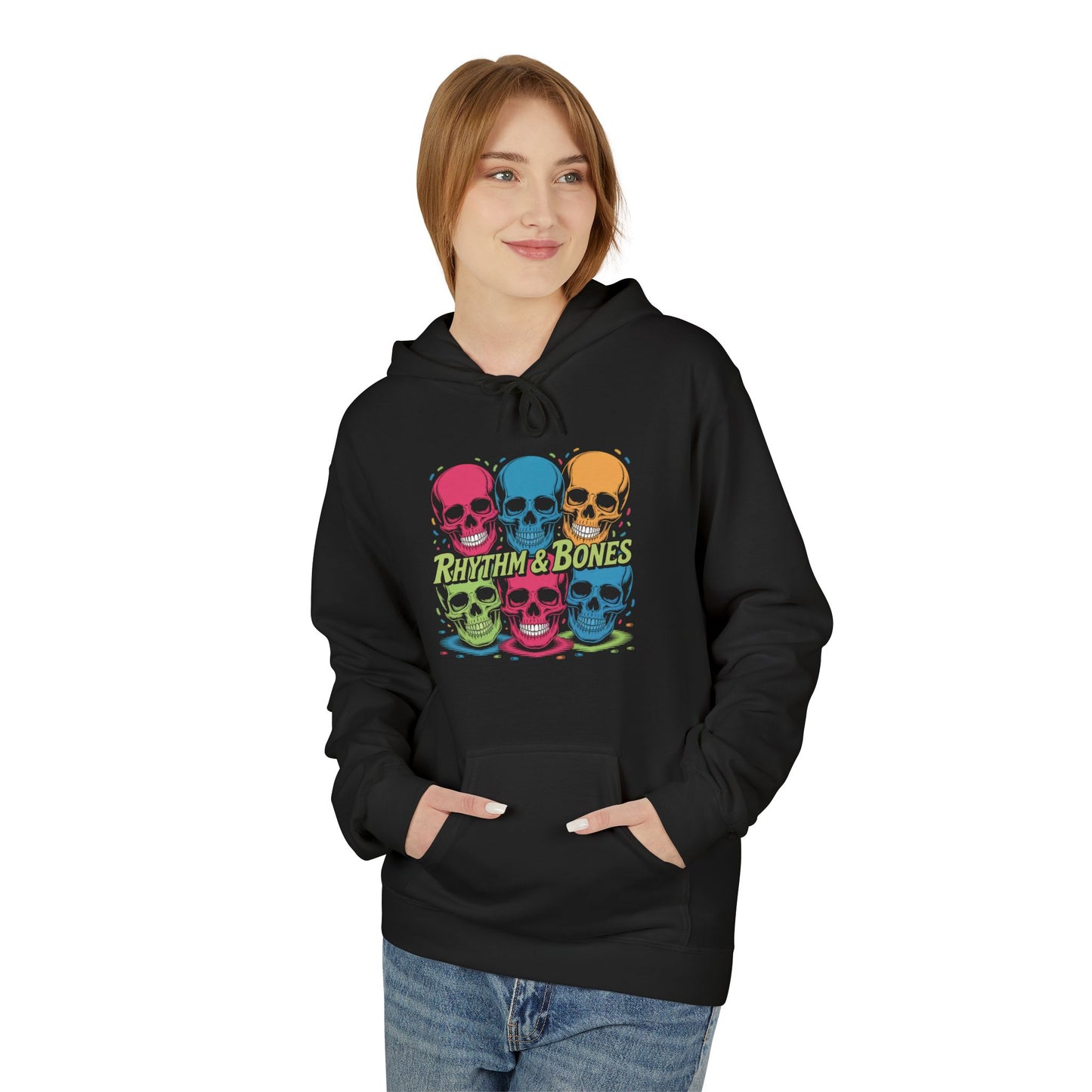 Colorful Skull Hoodie - Unisex Midweight Fleece, Halloween, Festival Wear, Music Lover Gift, Casual Streetwear