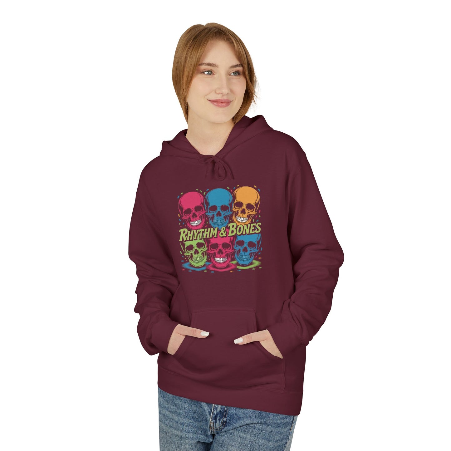 Colorful Skull Hoodie - Unisex Midweight Fleece, Halloween, Festival Wear, Music Lover Gift, Casual Streetwear