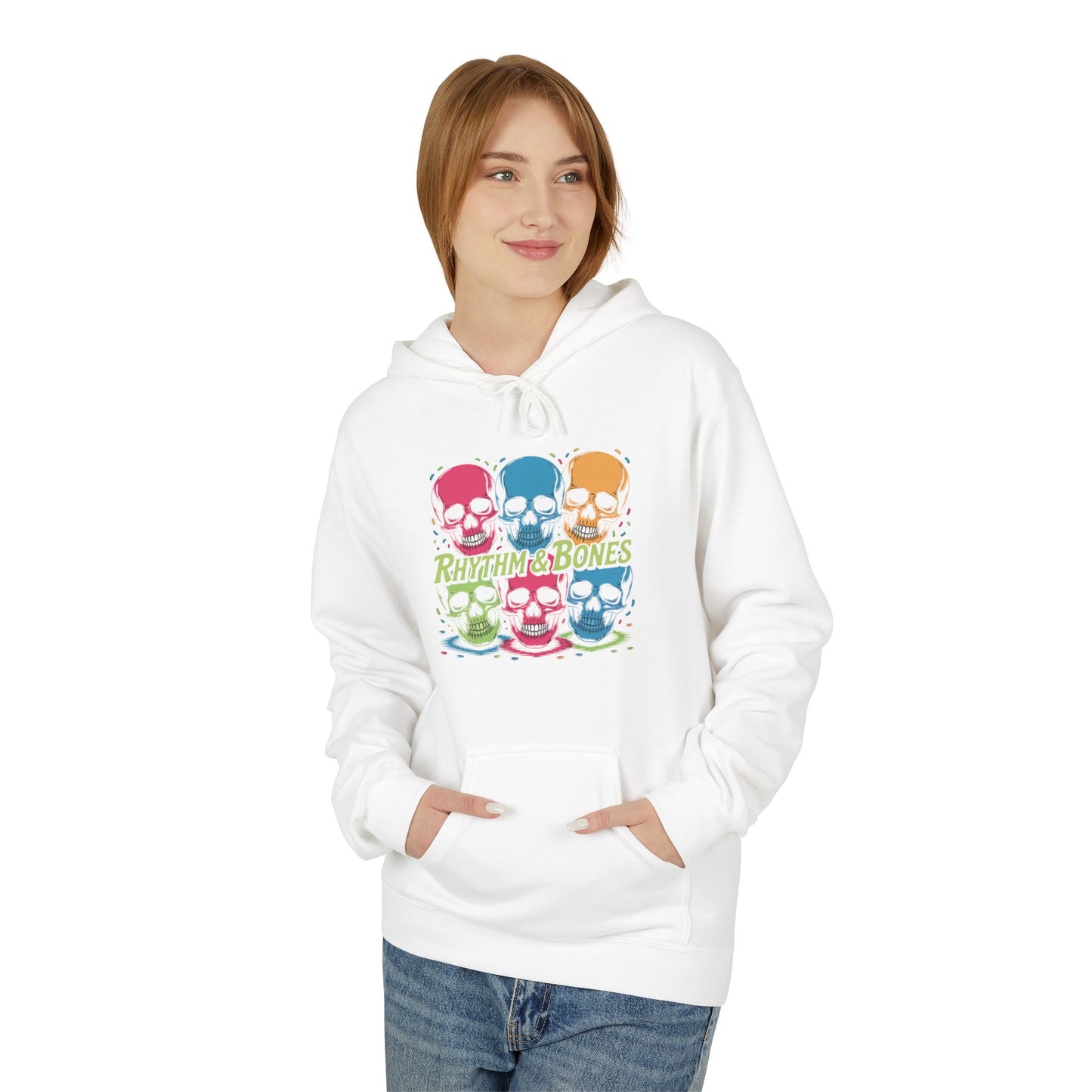 Colorful Skull Hoodie - Unisex Midweight Fleece, Halloween, Festival Wear, Music Lover Gift, Casual Streetwear