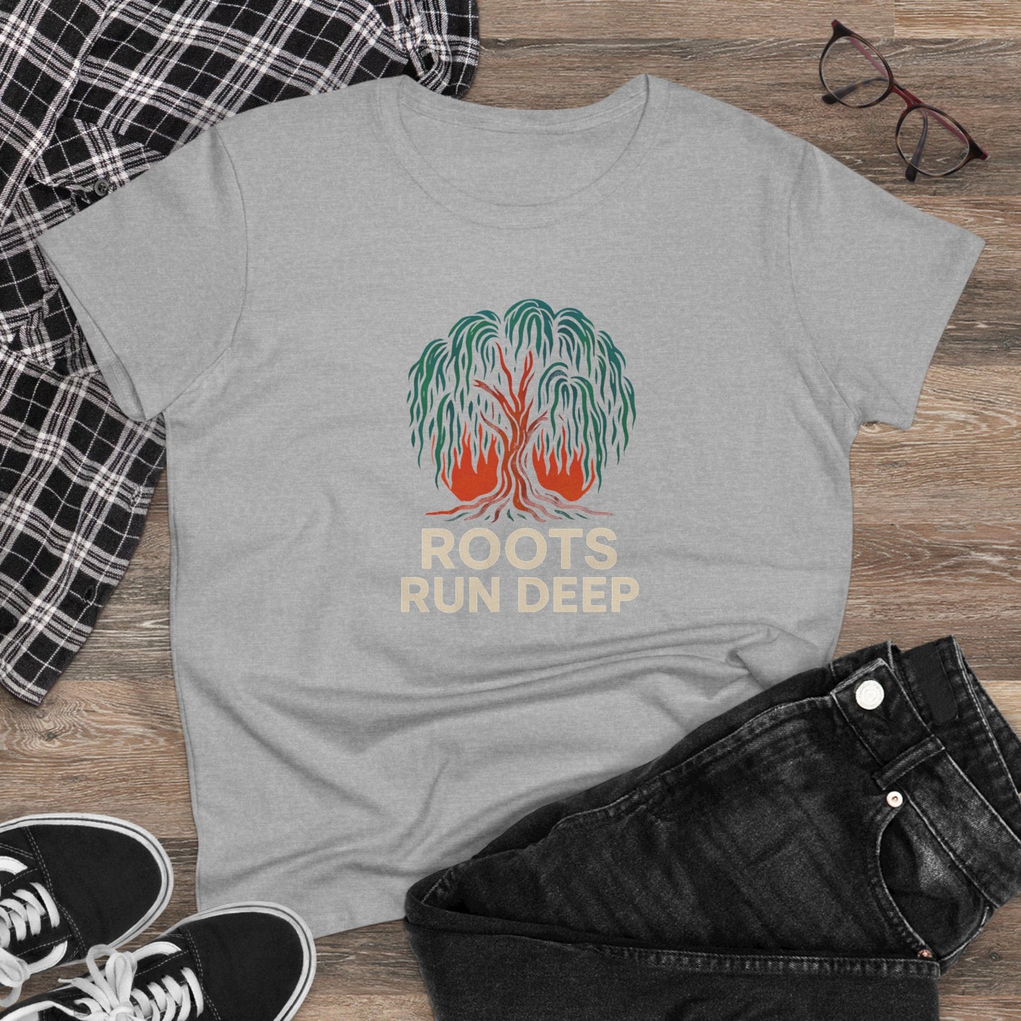 Roots Run Deep Women's Midweight Cotton Tee, Nature Lover Shirt, Gift for Her, Outdoorsy Style, Casual Everyday Wear