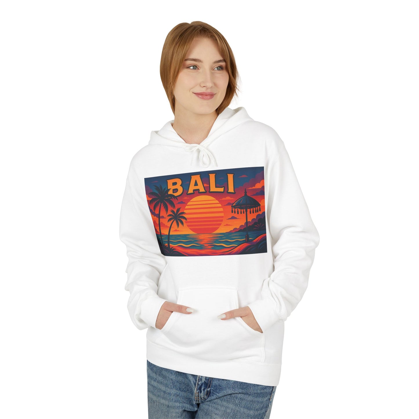 Bali Sunset Hoodie - Unisex Midweight Fleece, Travel Gift, Vacation Style, Beach Vibes Apparel, Perfect for Summer Evenings