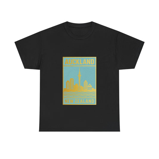 Auckland Skyline Unisex Heavy Cotton Tee - New Zealand Souvenir Travel Shirt