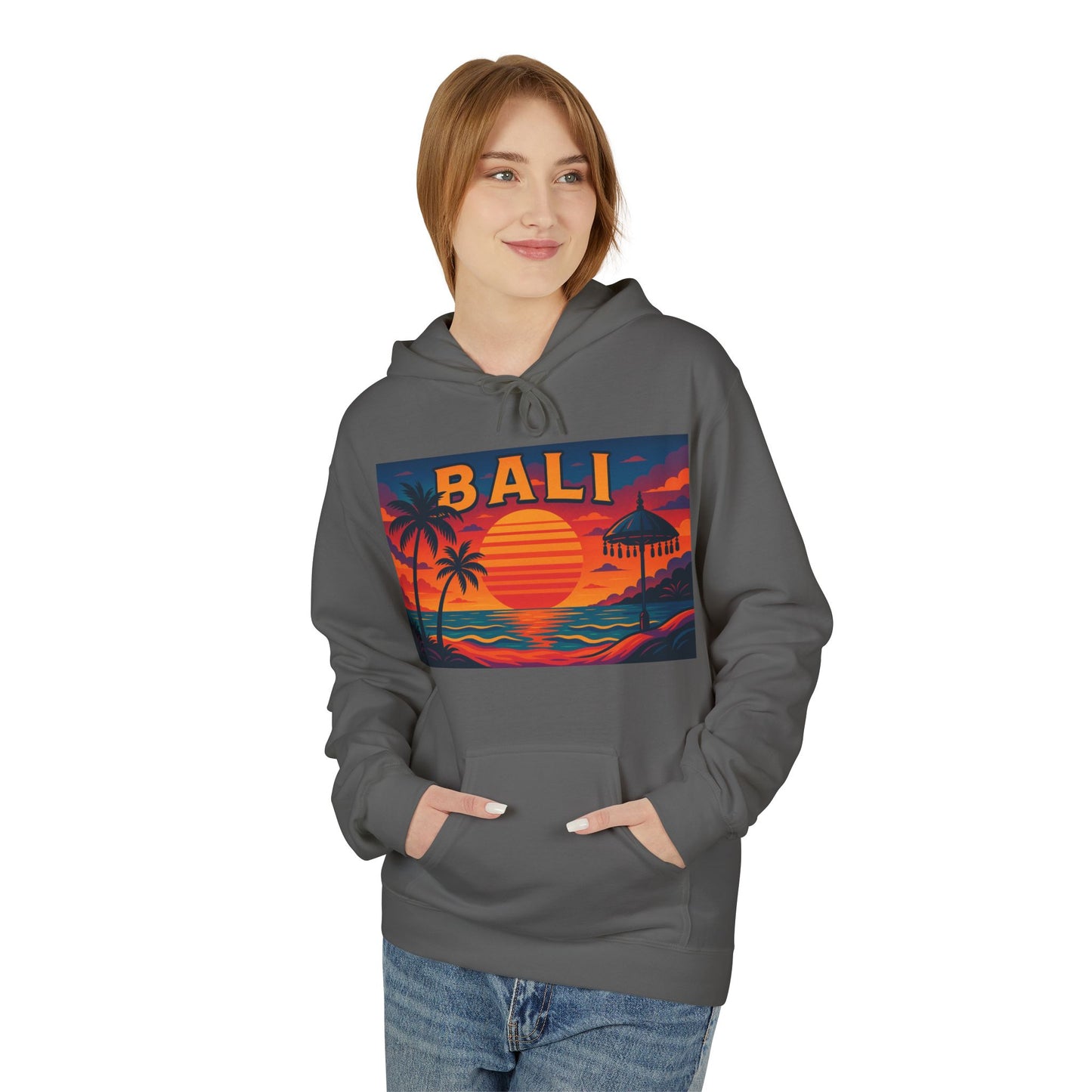 Bali Sunset Hoodie - Unisex Midweight Fleece, Travel Gift, Vacation Style, Beach Vibes Apparel, Perfect for Summer Evenings