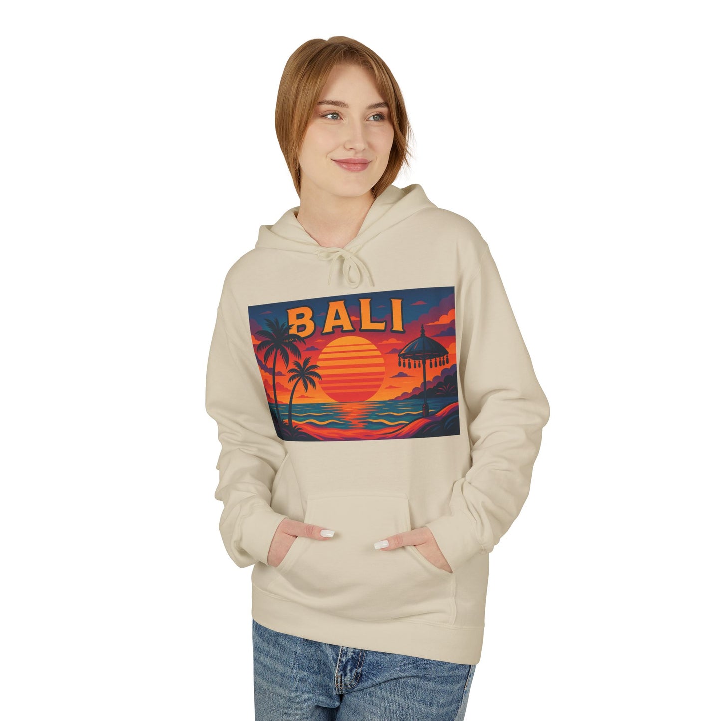 Bali Sunset Hoodie - Unisex Midweight Fleece, Travel Gift, Vacation Style, Beach Vibes Apparel, Perfect for Summer Evenings