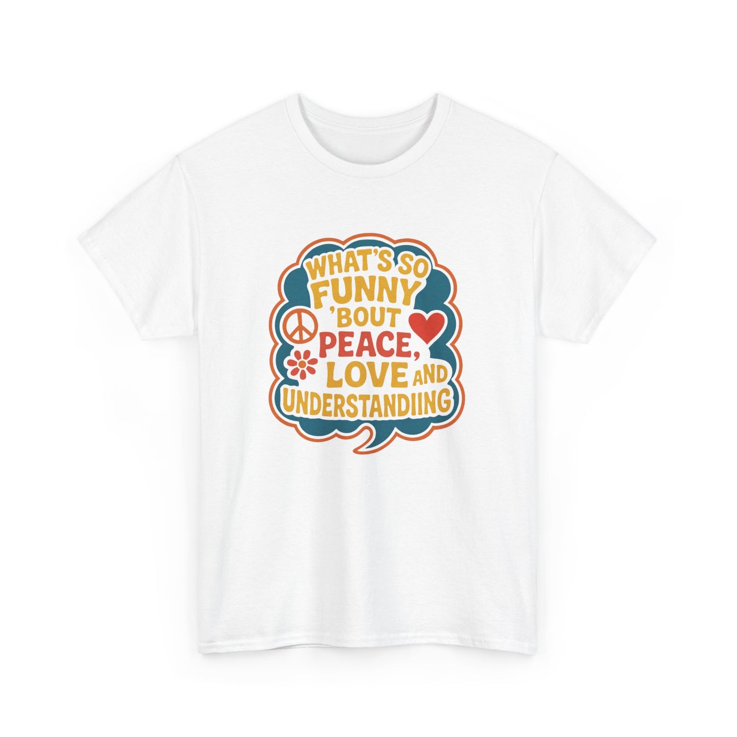 Funny Peace and Love Tee, Unisex Heavy Cotton T-Shirt, Gift for Music Lovers, Casual Wear, Summer Festival Shirt, Great for Gifts