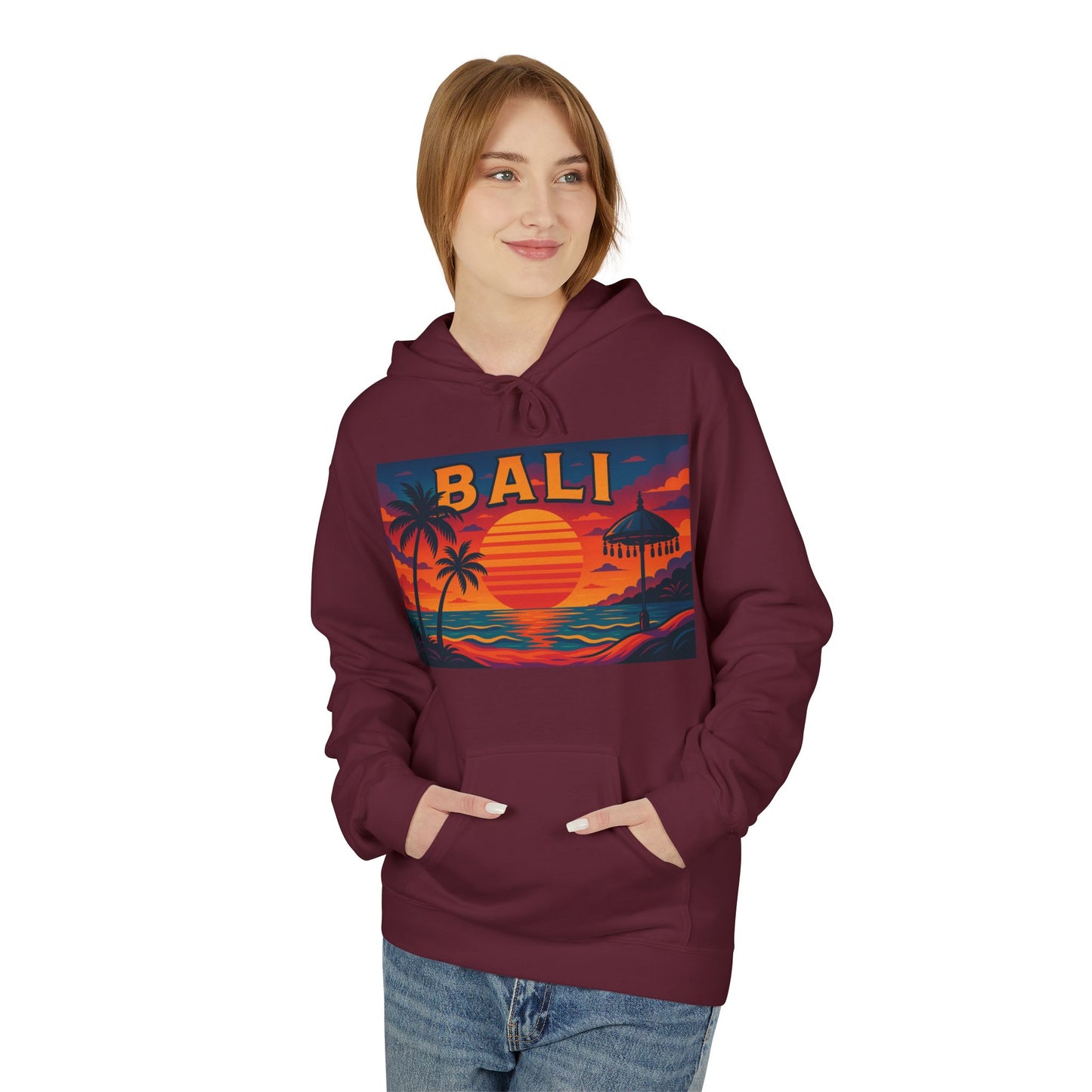 Bali Sunset Hoodie - Unisex Midweight Fleece, Travel Gift, Vacation Style, Beach Vibes Apparel, Perfect for Summer Evenings