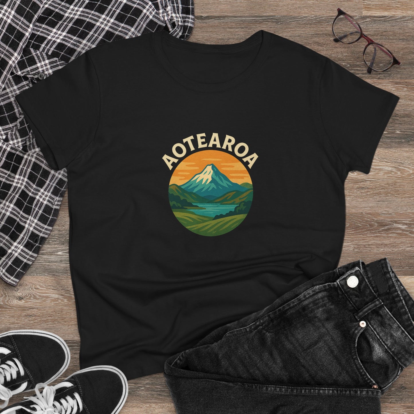 Mountain Landscape Graphic Tee, Aotearoa Shirt, Nature Lover Gift, Casual T-Shirt, Summer Staple, Eco-Friendly Apparel
