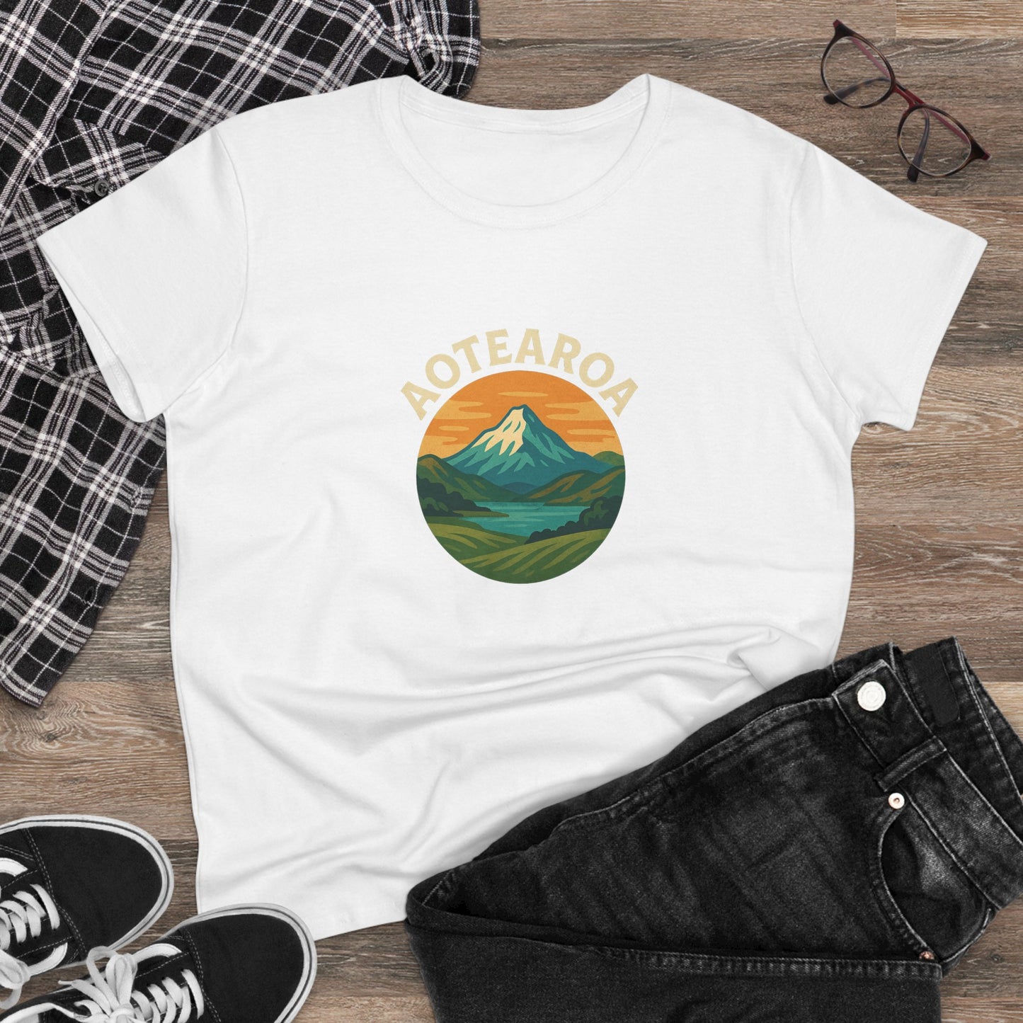 Mountain Landscape Graphic Tee, Aotearoa Shirt, Nature Lover Gift, Casual T-Shirt, Summer Staple, Eco-Friendly Apparel