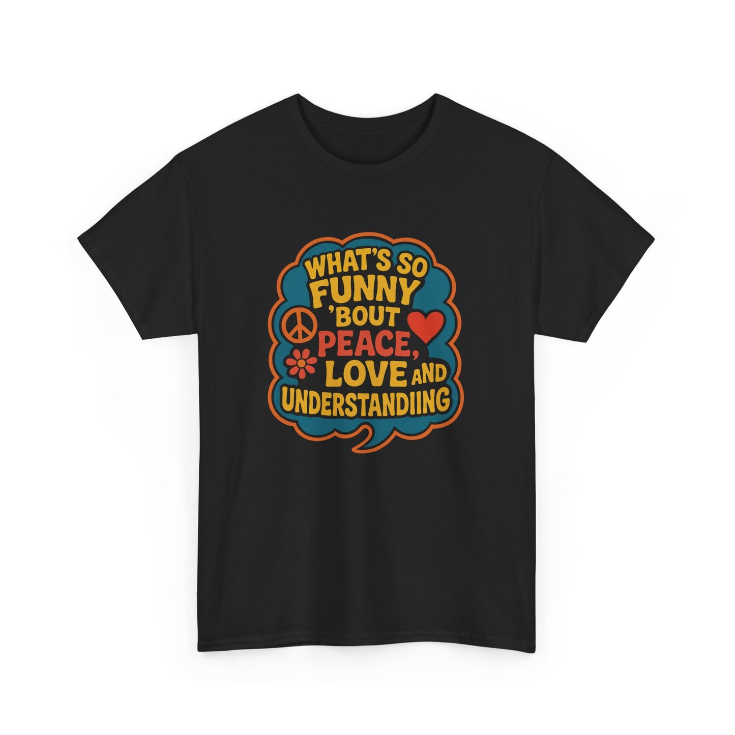Funny Peace and Love Tee, Unisex Heavy Cotton T-Shirt, Gift for Music Lovers, Casual Wear, Summer Festival Shirt, Great for Gifts