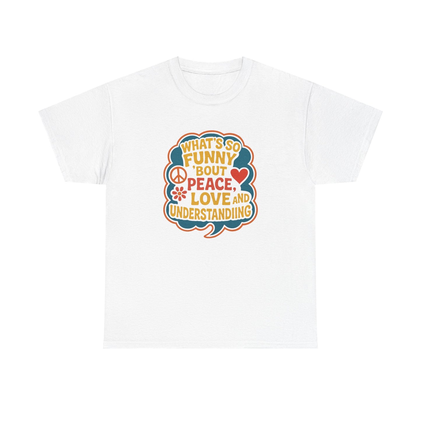 Funny Peace and Love Tee, Unisex Heavy Cotton T-Shirt, Gift for Music Lovers, Casual Wear, Summer Festival Shirt, Great for Gifts