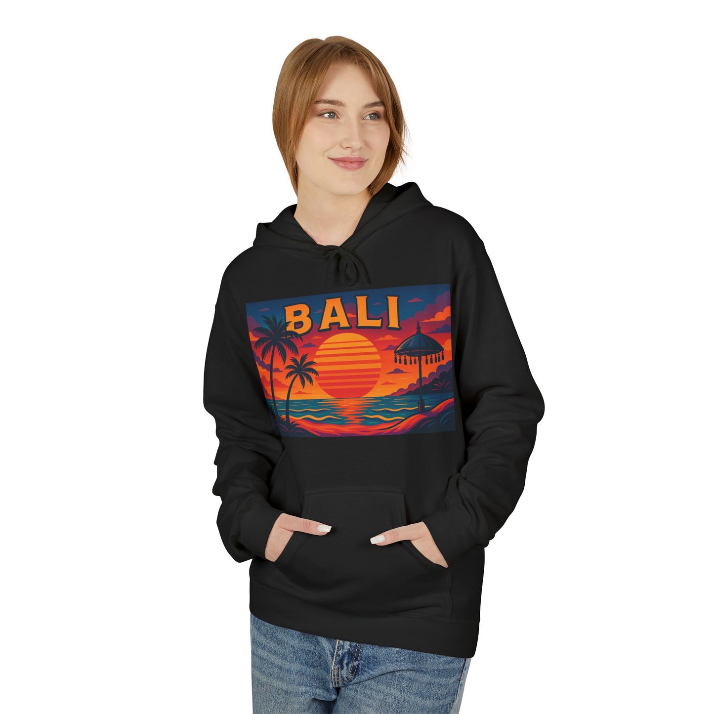 Bali Sunset Hoodie - Unisex Midweight Fleece, Travel Gift, Vacation Style, Beach Vibes Apparel, Perfect for Summer Evenings