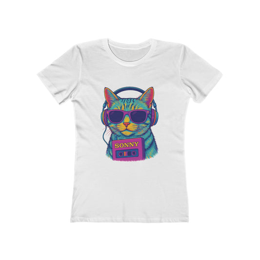 Colorful Cat Graphic Tee, Trendy Women's Shirt, Gift for Cat Lovers, Music Vintage T-Shirt, Playful Short Sleeve Top