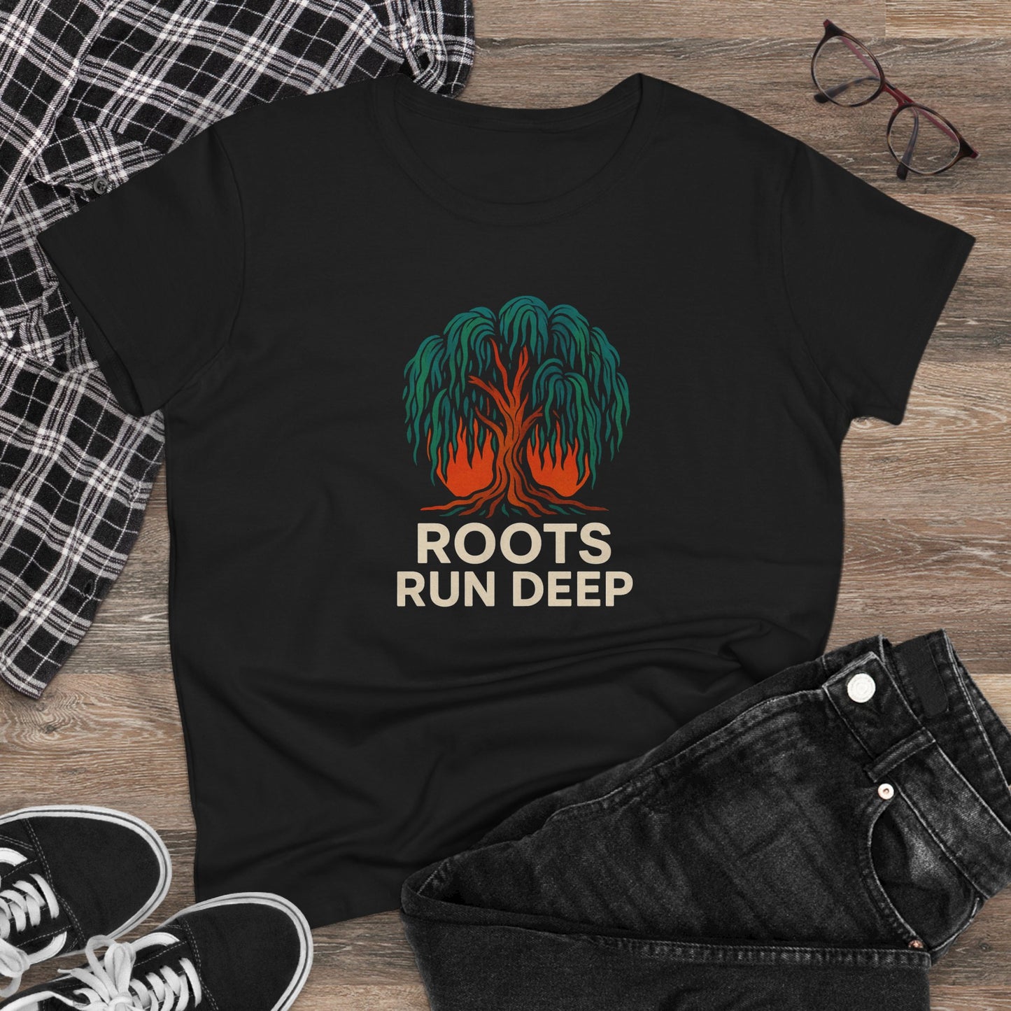 Roots Run Deep Women's Midweight Cotton Tee, Nature Lover Shirt, Gift for Her, Outdoorsy Style, Casual Everyday Wear